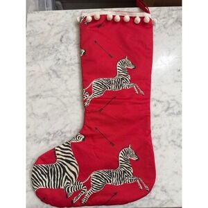 Scalamandre Zebra Christmas Stocking Red Cotton Pom Pom Trim Safari  Decor